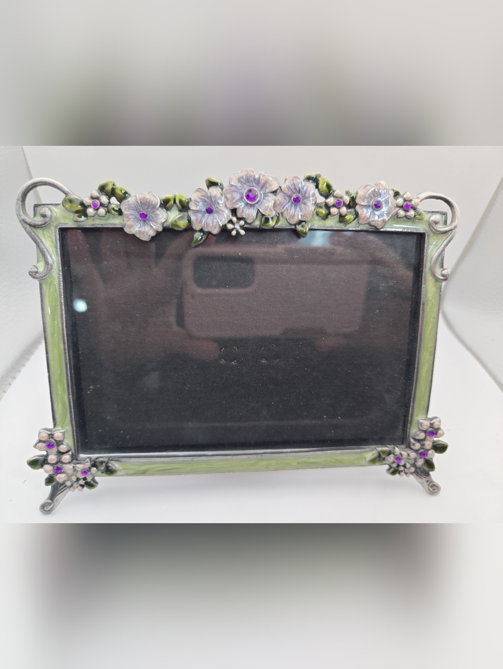 Vintage Floral Jeweled Picture Frame Purple Rhinestones Cottagecore 5x3